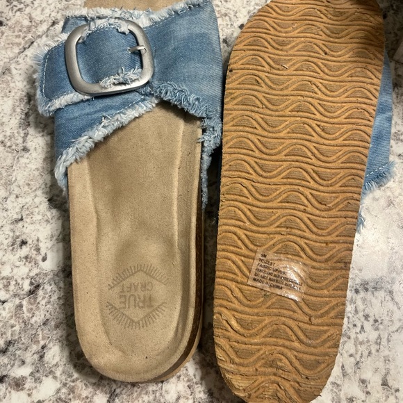 Thick strap with buckle accent denim Medium Width Sandal Open Toe Fabric - Picture 4 of 8